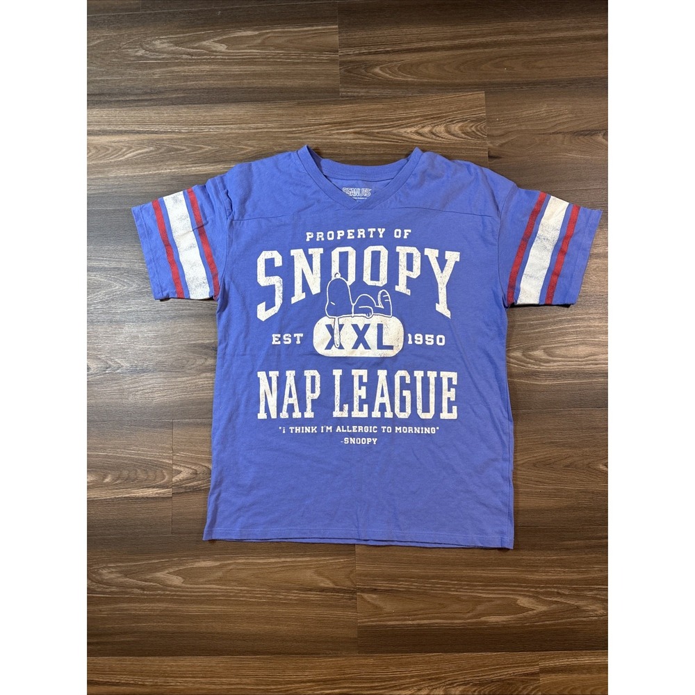 Peanuts Snoopy Nap League Blue Striped‎ Graphic T Shirt